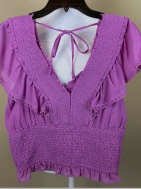 Jessica Simpson Lillianna Purple Smocked Neck/Waist Pullover Crop Top NWT medium